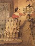 Karl Briullov An Italian Woman Lighting a lamp bfore the Image of the Madonna oil on canvas